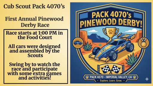 Cub Scouts Pinewood Derby Races – Imperial Valley Mall